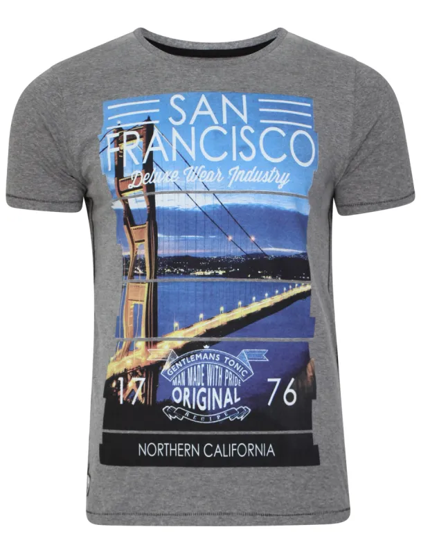 San Fran Motif T-Shirt in Mid Grey Marl - Dissident sold by Tokyo Laundry