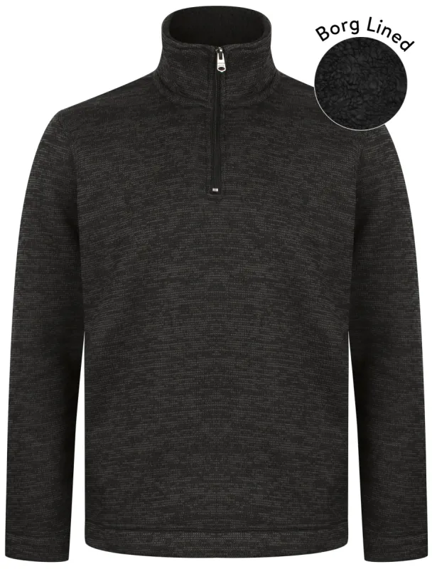 Malcolm Borg Lined Half Zip Bonded Pullover Fleece In Charcoal - Kensington Eastside sold by Tokyo Laundry