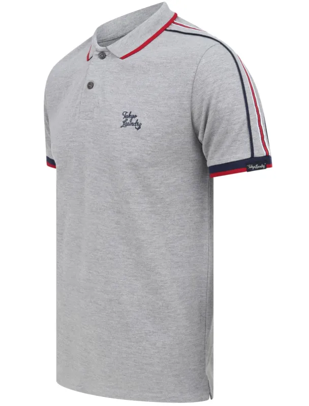 Finley Point 2 Cotton Piqué Polo Shirt with Tape Detail In Light Grey Marl - Tokyo Laundry sold by Tokyo Laundry