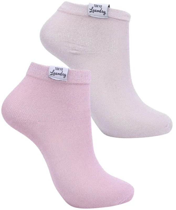 Sparklet (2 Pack) Metallic Glitter Ankle Socks in Bright Pink / Dusty Pink - Tokyo Laundry sold by Tokyo Laundry