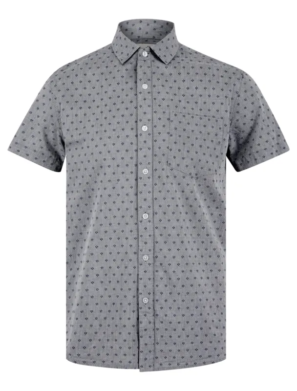 Caparica Patterned Floral Print Short Sleeve Cotton Chambray Shirt in Light Grey - Tokyo Laundry sold by Tokyo Laundry