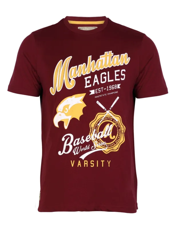 South Shore Baseball Crew Neck T-shirt in Oxblood sold by Tokyo Laundry