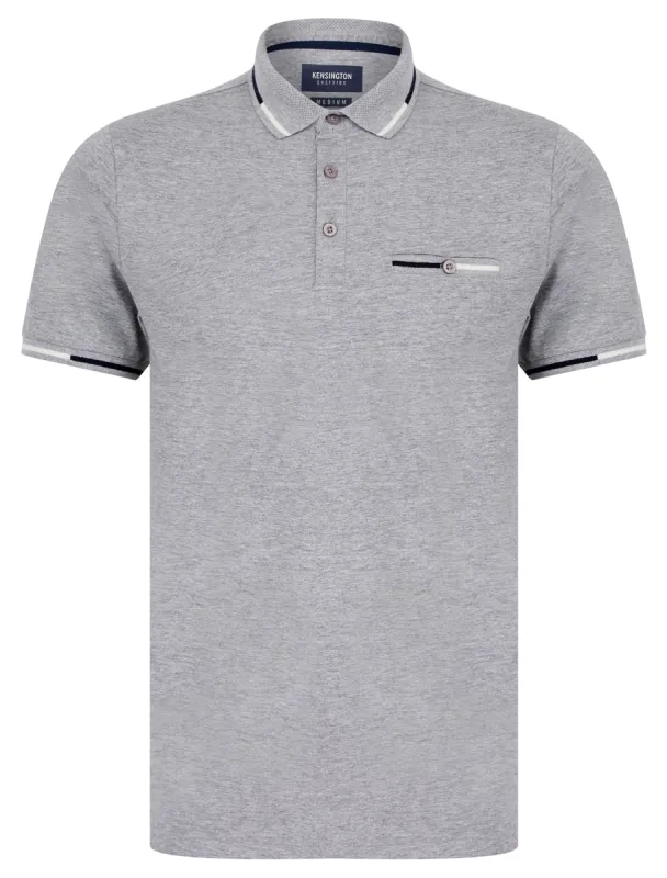 Tyers 2 Cotton Jersey Polo Shirt with Chest Pocket in Light Grey Marl - Kensington Eastside sold by Tokyo Laundry