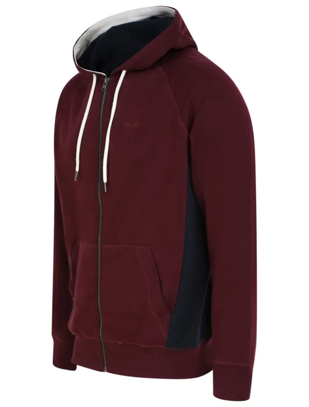 Diablo Brushback Fleece Zip Through Hoodie with Contrast Side Panels in Winetasting - Tokyo Laundry sold by Tokyo Laundry