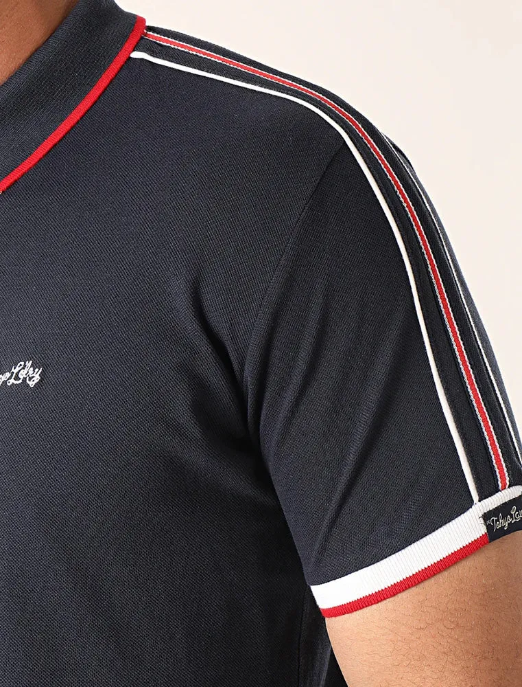 Hitch Cotton Pique Polo Shirt with Stripe Tape Detail In Navy Blazer - Tokyo Laundry sold by Tokyo Laundry product image thumbnail 2