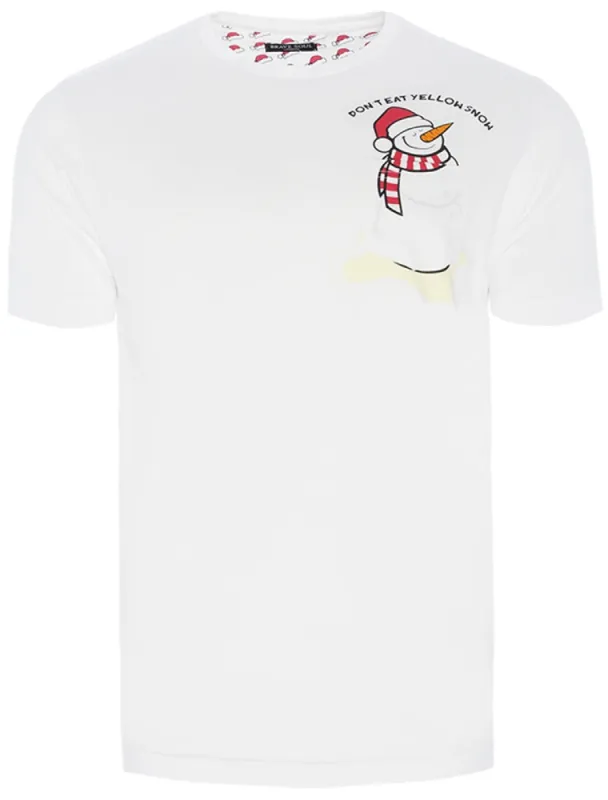 Yellow Snow Novelty Christmas T-Shirt with Chest Pocket In White sold by Tokyo Laundry
