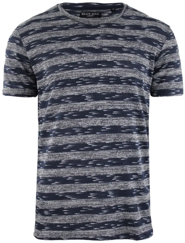 Ethan Striped Knit Crew Neck T-Shirt in Navy sold by Tokyo Laundry