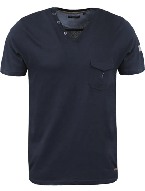 Gregor V Neck  T-Shirt with Chest Pocket in Navy sold by Tokyo Laundry