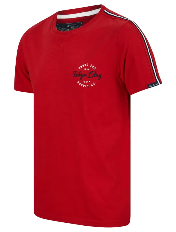 Taper Stripe Sleeve Cotton T-Shirt in Barados Cherry - Tokyo Laundry sold by Tokyo Laundry