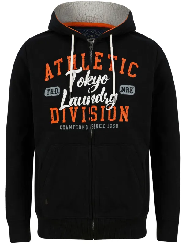 Teric Zip Through Fleece Hoodie with Borg Lined Hood in Jet Black - Tokyo Laundry sold by Tokyo Laundry
