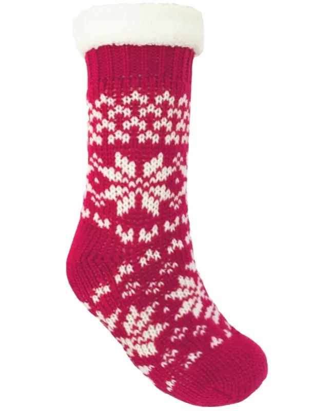 Ladies North Borg Lined Fairisle Knit Slipper Socks in Raspberry / White sold by Tokyo Laundry