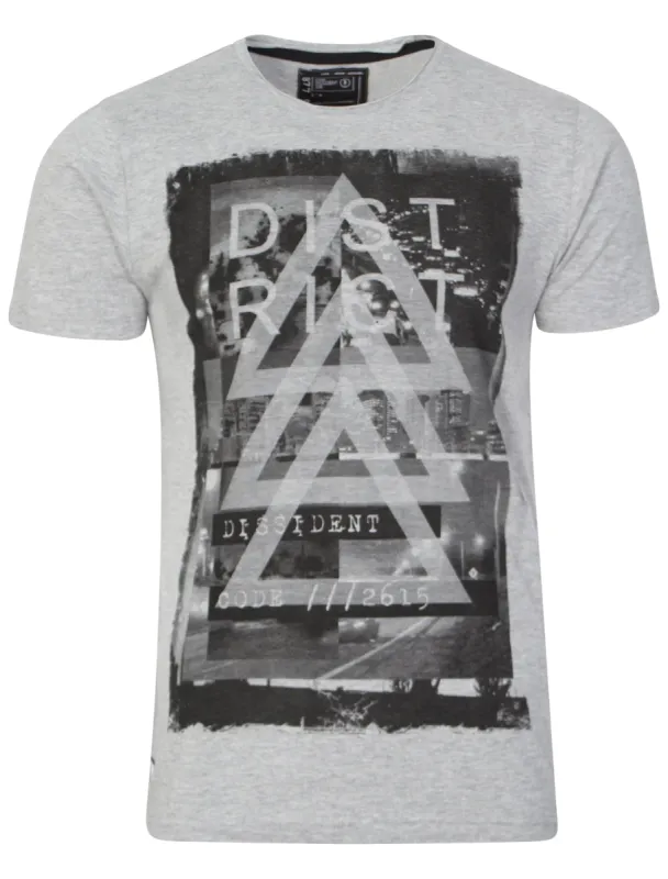 Rict City Skyline Motif T-shirt in Light Grey Marl - Dissident sold by Tokyo Laundry