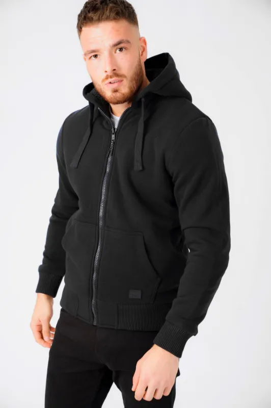Omega Zip Through Hoodie With Borg Lining In Black - Dissident sold by Tokyo Laundry