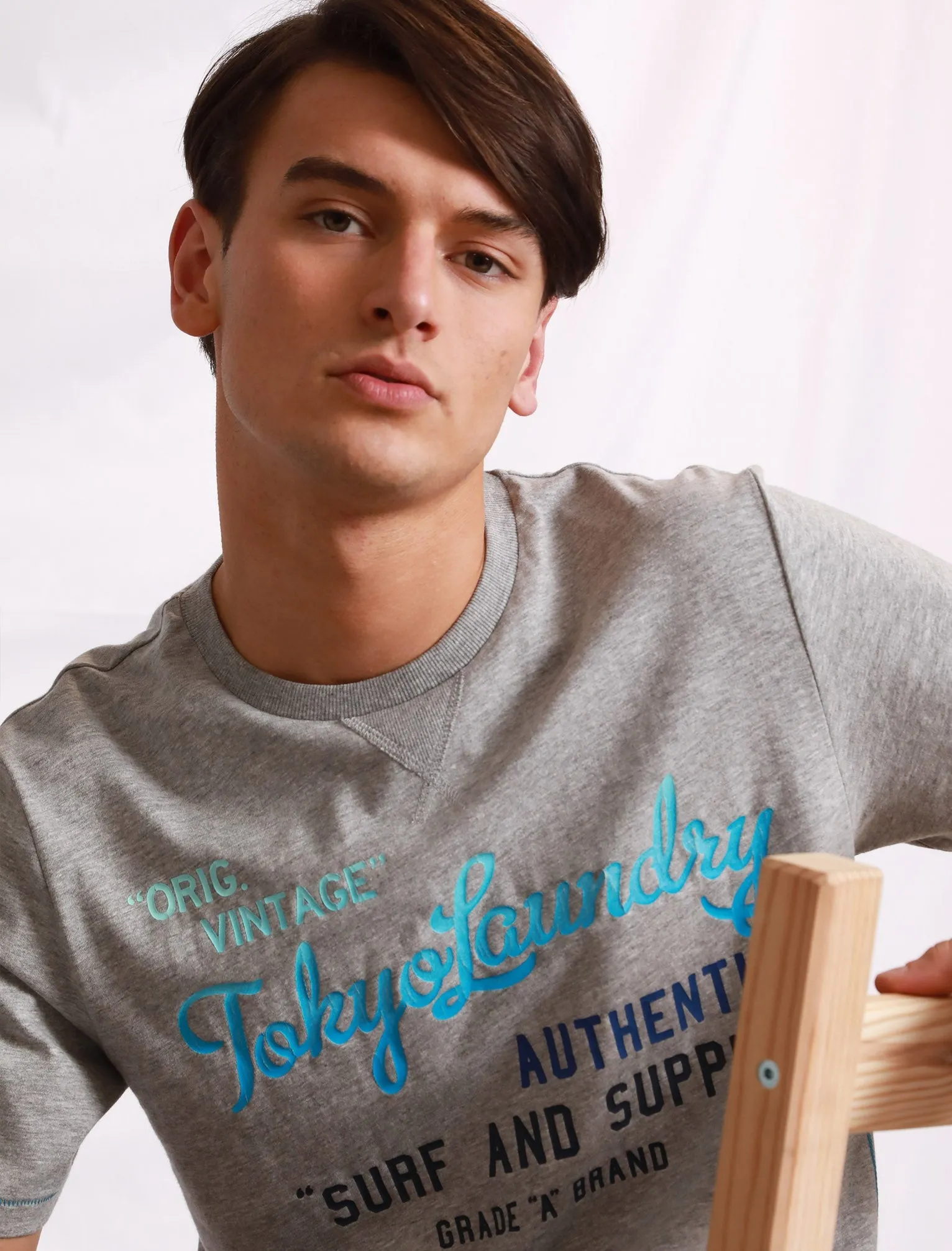 Mens Gradient Print Cotton T-Shirt In Light Grey Marl - Tokyo Laundry sold by Tokyo Laundry product image thumbnail 5