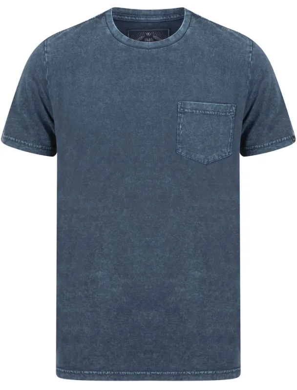 Tannan Acid Wash Cotton Jersey T-Shirt with Chest Pocket In Navy Blazer - Tokyo Laundry sold by Tokyo Laundry