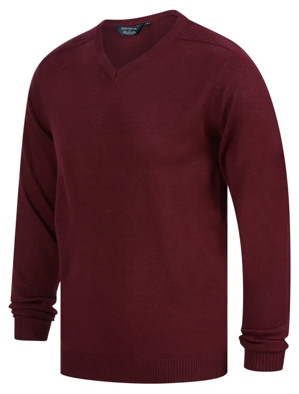 Mondrich V-Neck Knitted Jumper in Zinfandel - Kensington Eastside sold by Tokyo Laundry