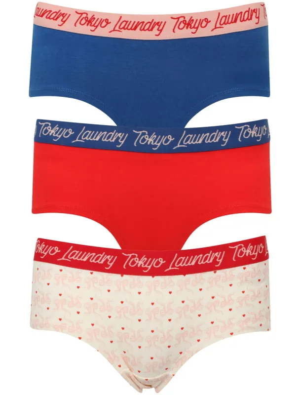 Bow (3 Pack) Assorted Hipster Briefs In Fiery Red / Ocean / Ivory - Tokyo Laundry sold by Tokyo Laundry