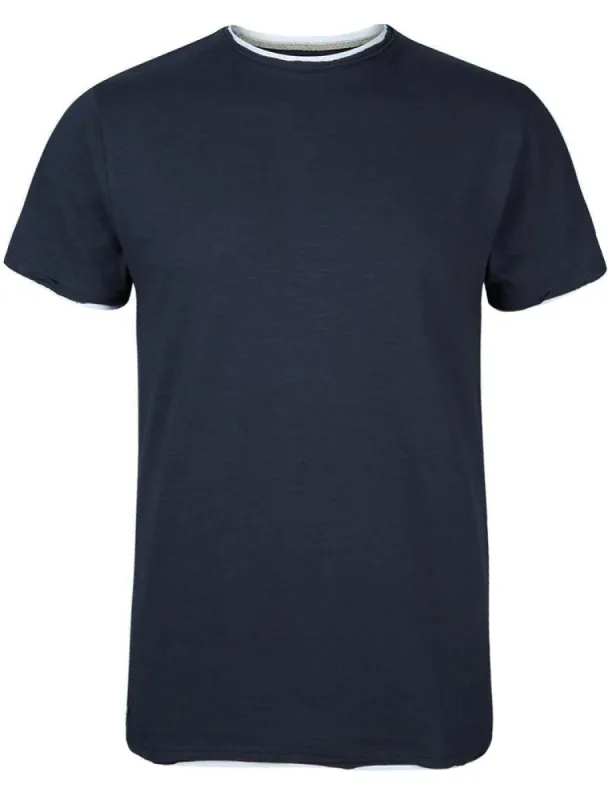 Daniel Mock Insert Cotton Marl T-Shirt in Navy made by Threadbare