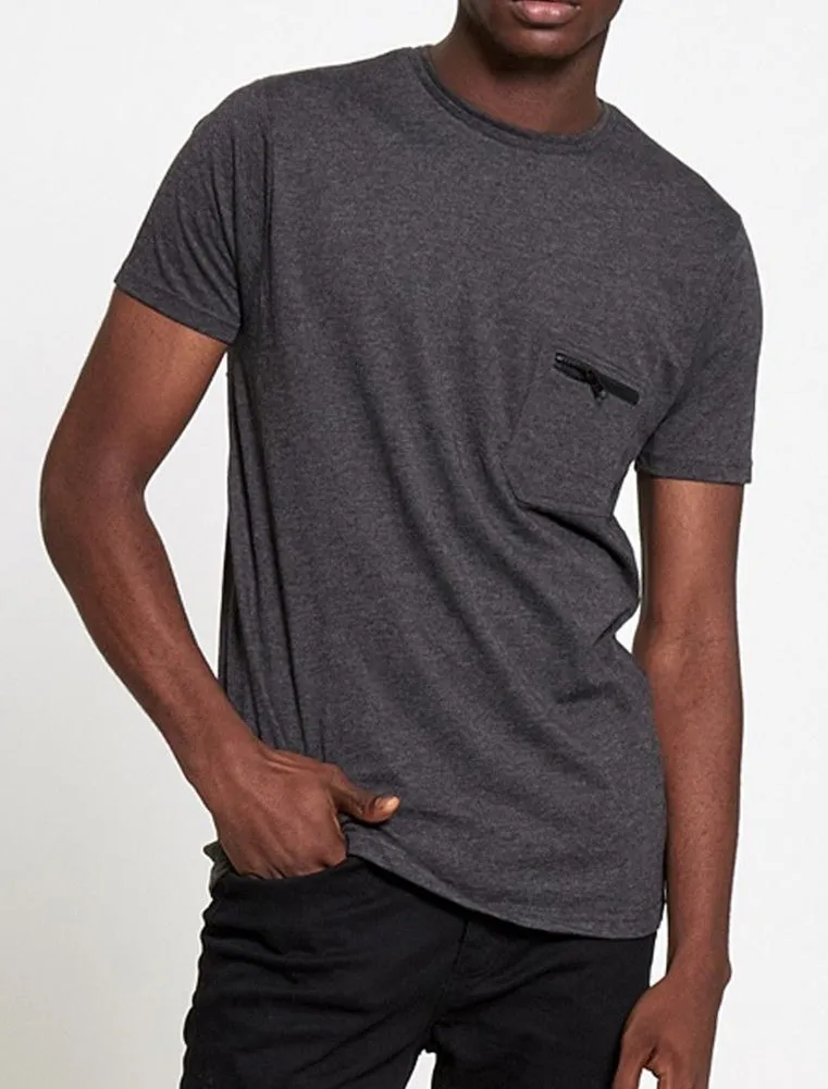 Faustianc Short Sleeve T-Shirt with Zip Chest Pocket in Dark Charcoal Marl sold by Tokyo Laundry product image thumbnail 4