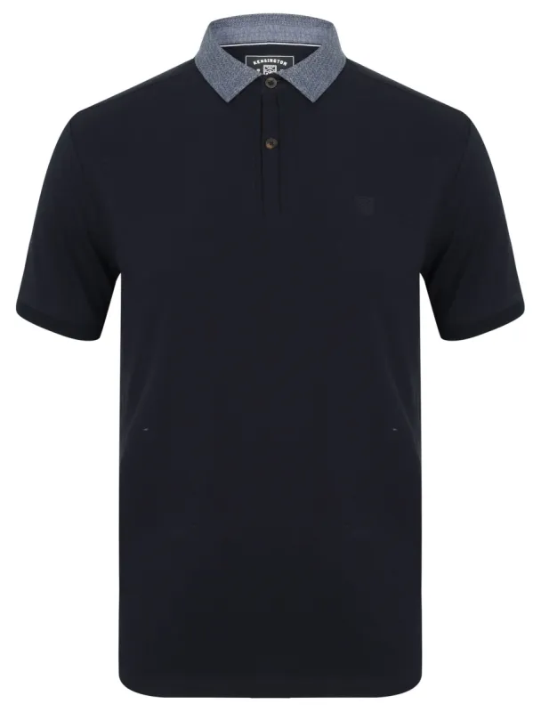 Norland Cotton Pique Polo Shirt with Chambray Collar in Sky Captain Navy - Kensington Eastside sold by Tokyo Laundry