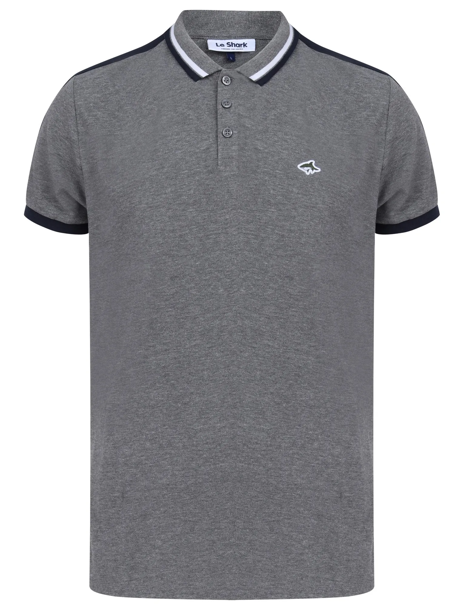 Crown Cotton Pique Polo Shirt with Racer Stripe Sleeves In Mid Grey Marl - Le Shark sold by Tokyo Laundry product image thumbnail 2