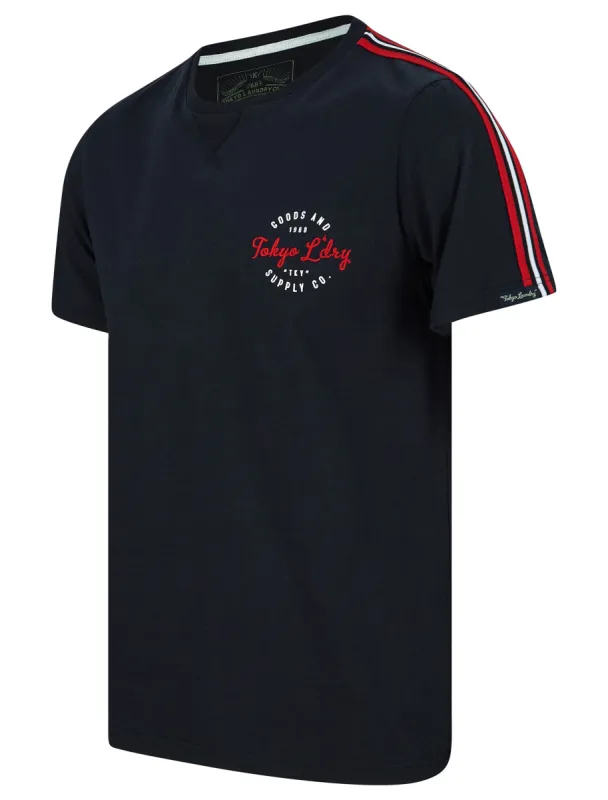 Taper Stripe Sleeve Cotton T-Shirt in Sky Captain Navy - Tokyo Laundry sold by Tokyo Laundry