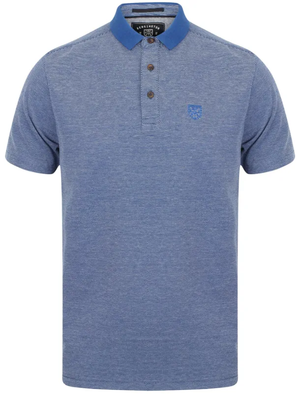 Cordelia Cotton Jacquard Polo Shirt with Contrast Collar In Sapphire - Kensington Eastside sold by Tokyo Laundry
