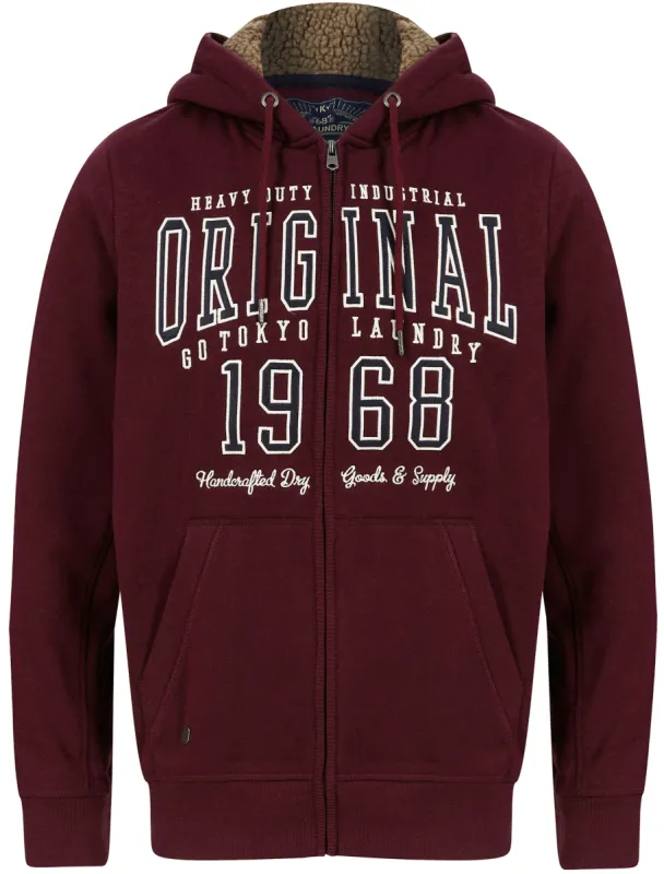 Artof Zip Through Fleece Hoodie with Borg Lined Hood in Winetasting  - Tokyo Laundry sold by Tokyo Laundry