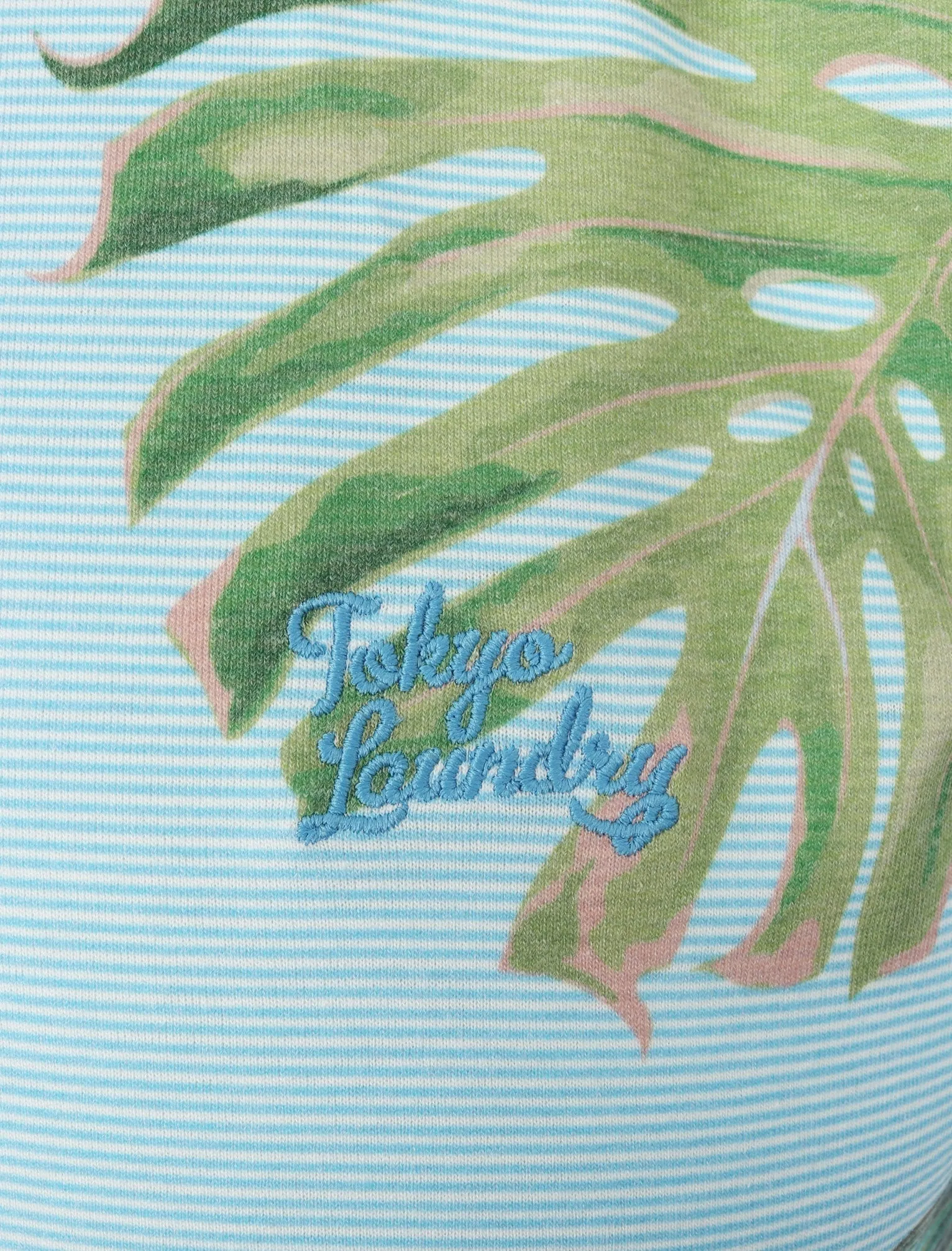 Waikawa Striped Tropical Palm Printed T-Shirt In Blue Fog - Tokyo Laundry sold by Tokyo Laundry product image thumbnail 5