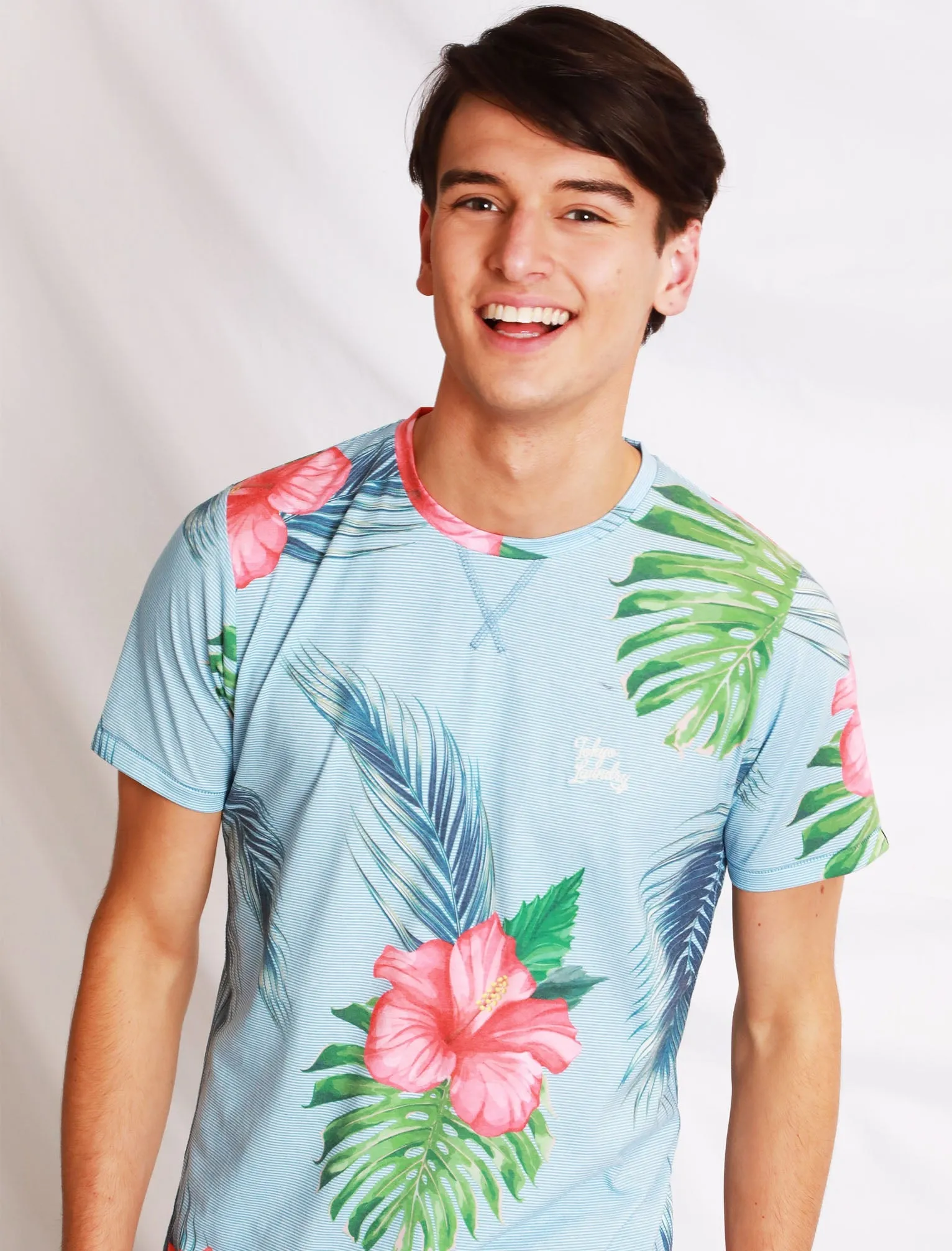 Waikawa Striped Tropical Palm Printed T-Shirt In Blue Fog - Tokyo Laundry sold by Tokyo Laundry product image thumbnail 2