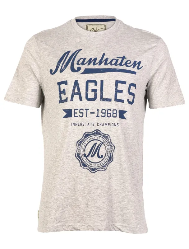 South Shore Manhattan Eagles Cotton T-shirt in Lt Grey Marl sold by Tokyo Laundry