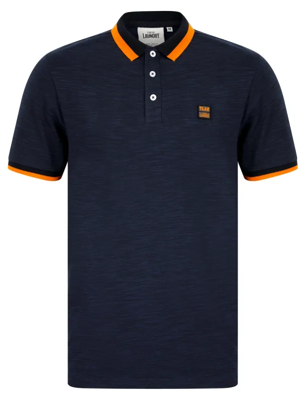 Hanbury Cotton Rich Jersey Space Dye Polo Shirt with Tipping in Navy - Tokyo Laundry sold by Tokyo Laundry