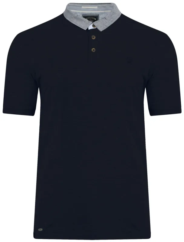 Dunstable 2 Pique Polo Shirt with Chambray Collar in True Navy - Kensington Eastside sold by Tokyo Laundry