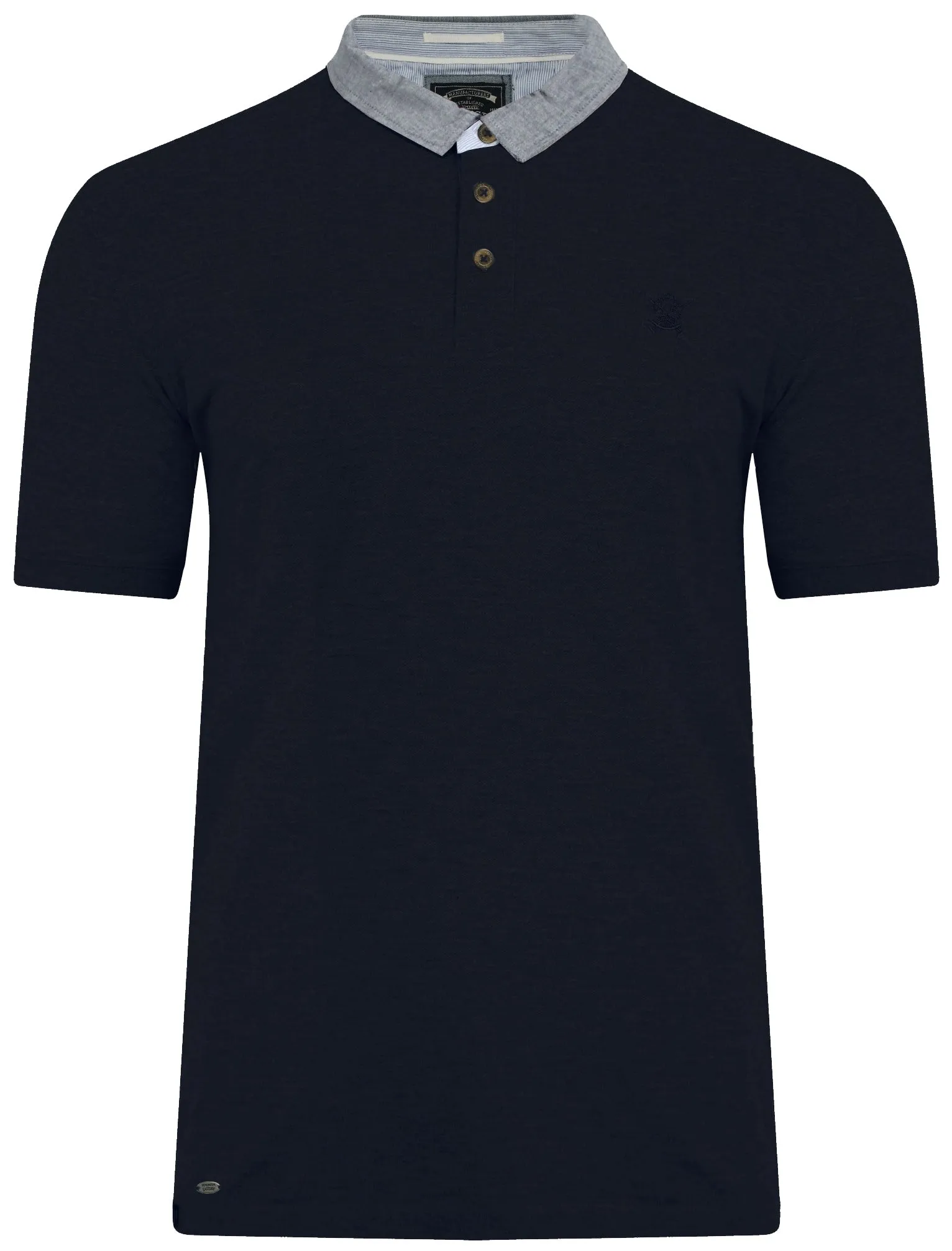 Dunstable 2 Pique Polo Shirt with Chambray Collar in True Navy - Kensington Eastside sold by Tokyo Laundry