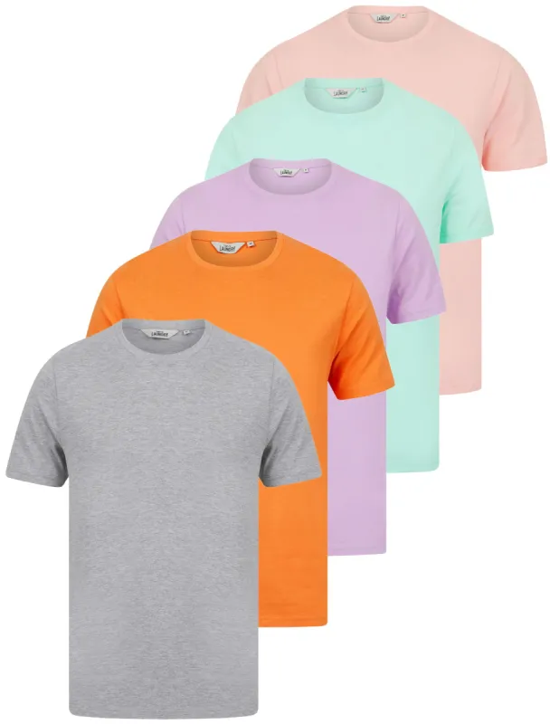 Spectre (5 Pack) Crew Neck Cotton T-Shirts in Chalk Pink / Limpet Shell / Lilac Breeze / Dusty Orange / Light Grey Marl - Tokyo Laundry sold by Tokyo Laundry