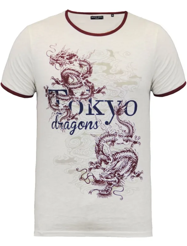 Equador Tokyo Dragons Print Crew Neck T-Shirt in Ecru sold by Tokyo Laundry