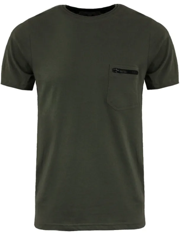 FaustianC Short Sleeve T-Shirt with Zip Chest Pocket in Khaki sold by Tokyo Laundry