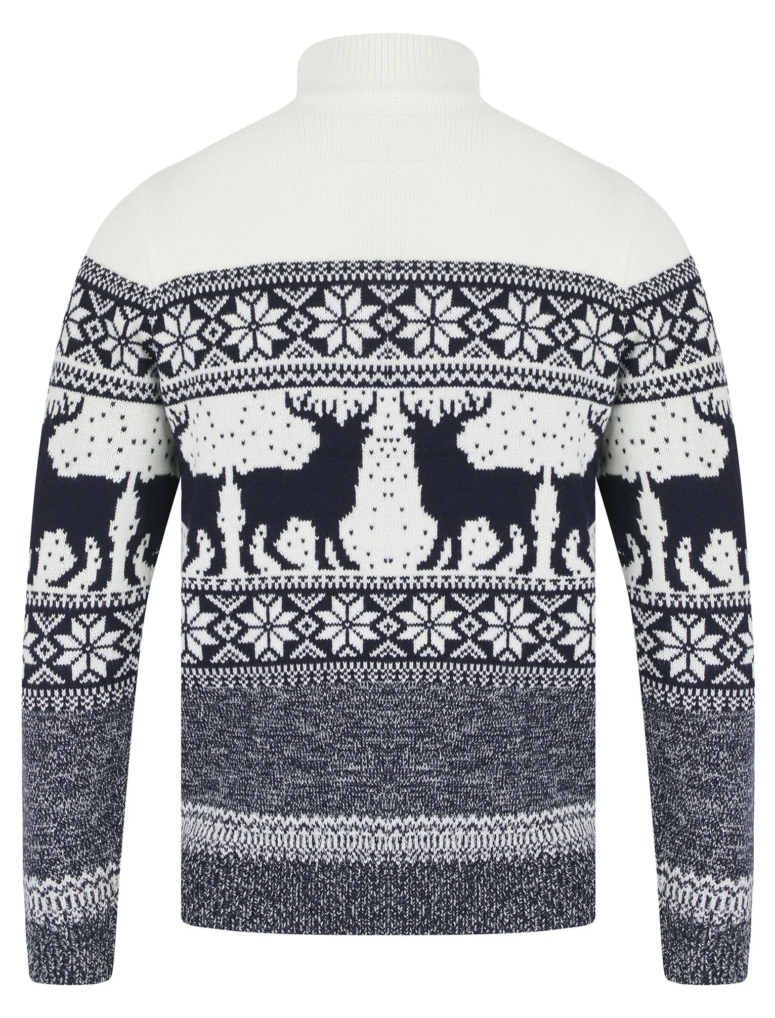 Men's Gullfoss 2 Nordic Fair Isle Jacquard Knit Jumper with Quarter Zip Funnel Neck in Laundered Ecru - Merry Christmas sold by Tokyo Laundry product image thumbnail 2