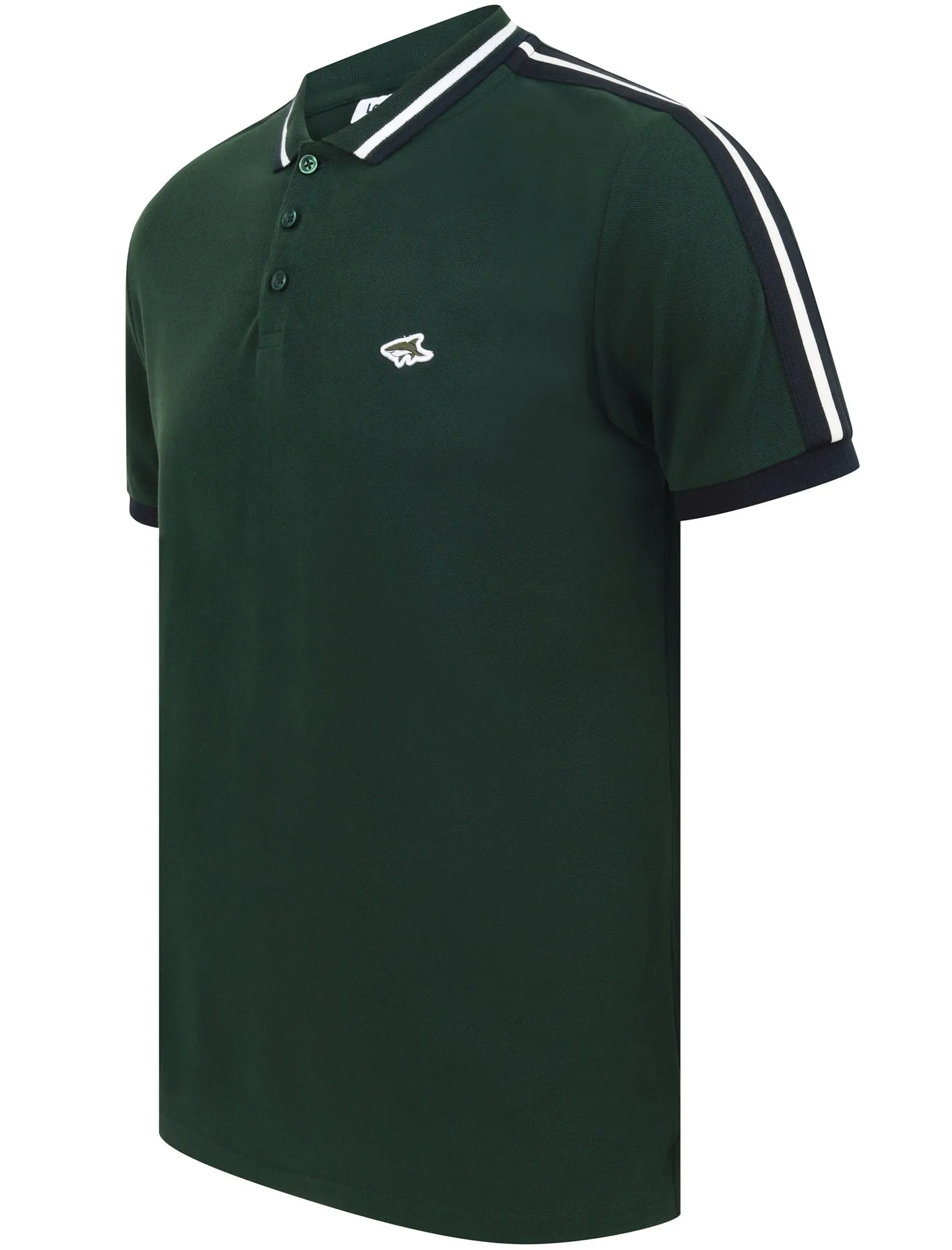 Crown Cotton Pique Polo Shirt with Racer Stripe Sleeves In Pine Grove - Le Shark sold by Tokyo Laundry