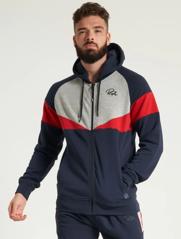 Bifrost Colour Block Zip Through Hoodie in Sky Captain Navy - Dissident sold by Tokyo Laundry
