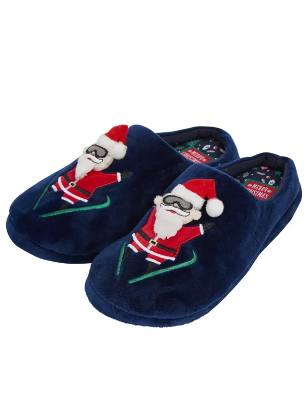 Men's Inky 3D Santa Claus Christmas Mule Slippers in Navy - Merry Christmas sold by Tokyo Laundry