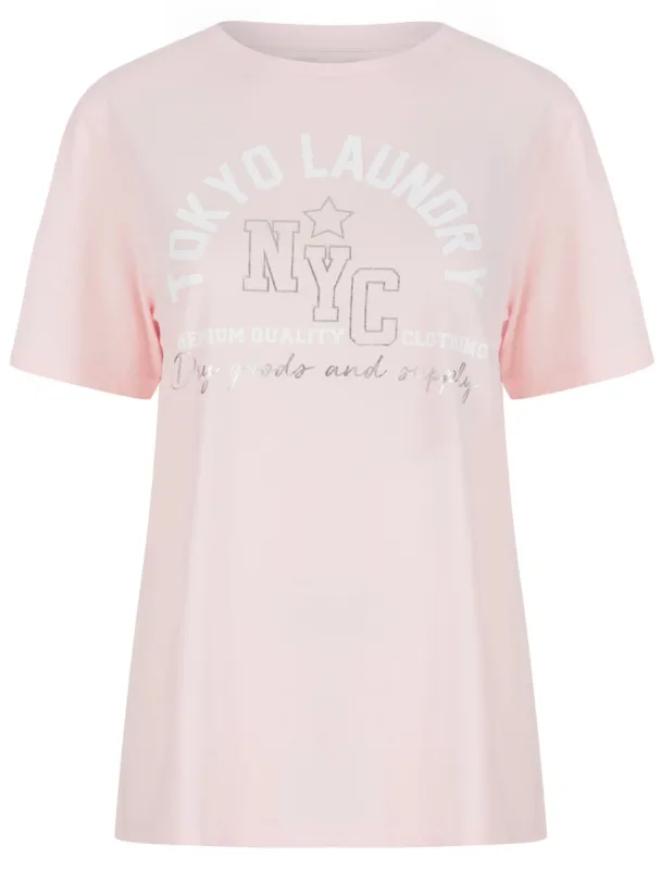 Madelyn Silver Foil Motif Cotton Jersey T-Shirt in Pink Blossom - Tokyo Laundry sold by Tokyo Laundry