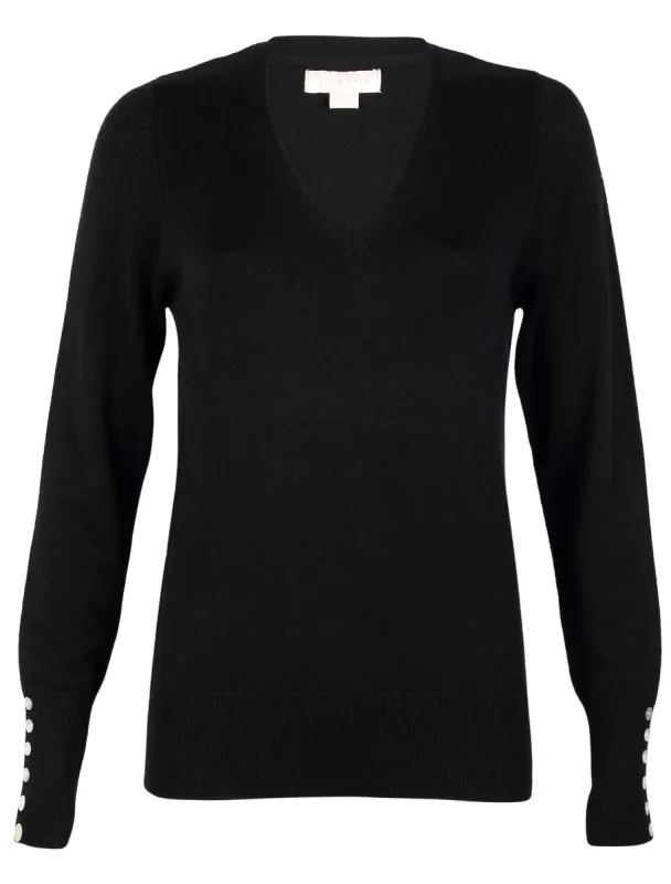 Plum Tree Almond Blossom v neck jumper in Anthracite sold by Tokyo Laundry