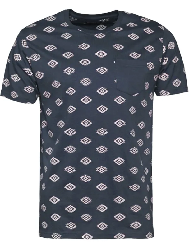 Berdan Aztec Print Crew Neck T-Shirt with Pocket in Navy sold by Tokyo Laundry