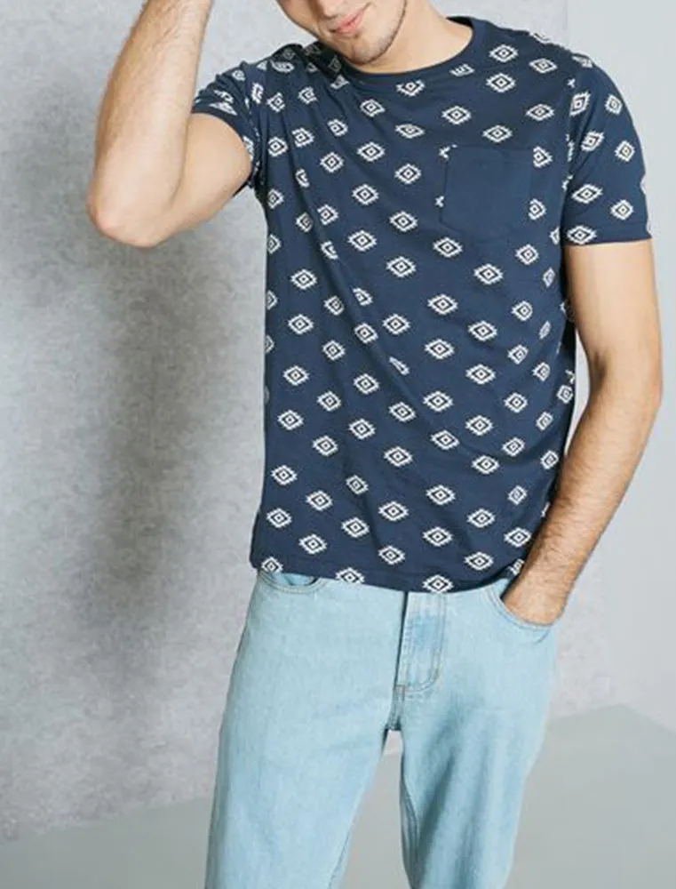 Berdan Aztec Print Crew Neck T-Shirt with Pocket in Navy sold by Tokyo Laundry product image thumbnail 2