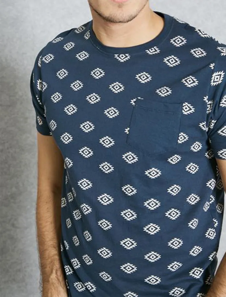 Berdan Aztec Print Crew Neck T-Shirt with Pocket in Navy sold by Tokyo Laundry product image thumbnail 3