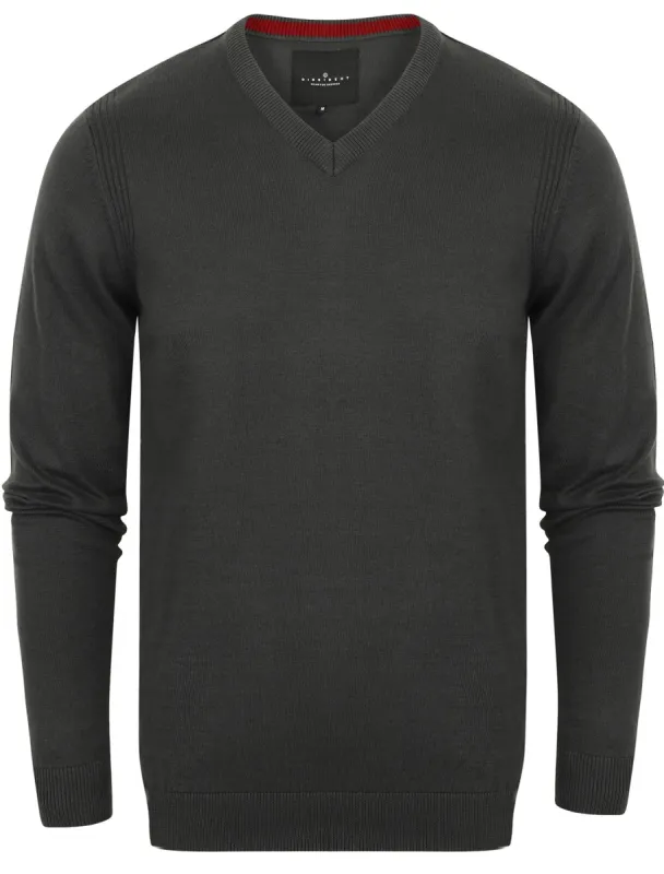 Gotha V Neck Cotton Jumper In Charcoal - Dissident sold by Tokyo Laundry