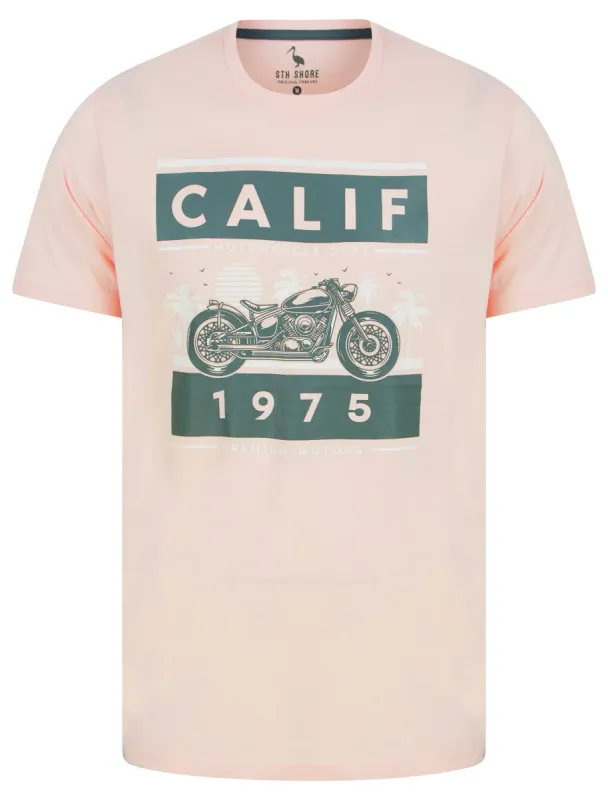 Calif Bike Motif Cotton Jersey T-Shirt in Chalk Pink - South Shore sold by Tokyo Laundry