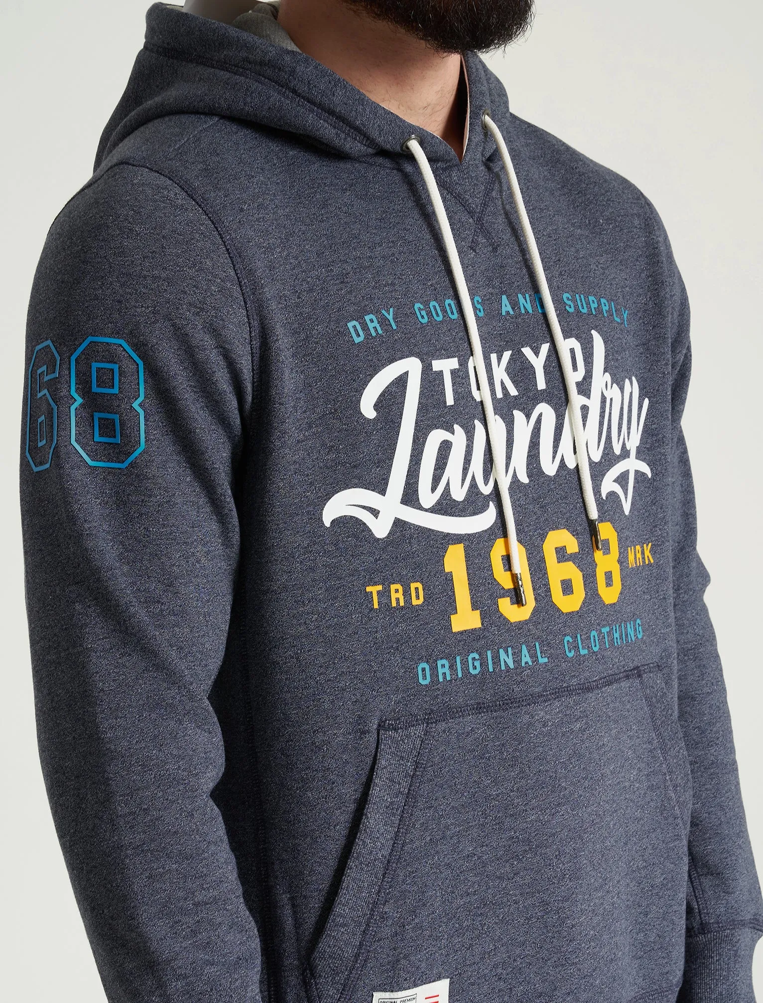 Intent Motif Brushback Fleece Pullover Hoodie in Navy Grindle - Tokyo Laundry sold by Tokyo Laundry product image thumbnail 5