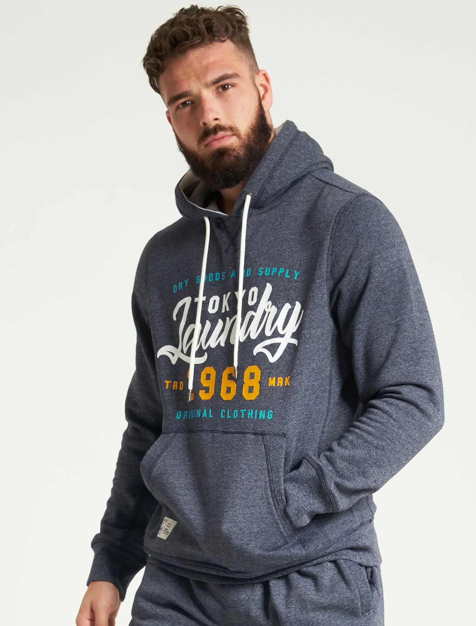 Intent Motif Brushback Fleece Pullover Hoodie in Navy Grindle - Tokyo Laundry sold by Tokyo Laundry product image thumbnail 4